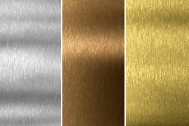 Aluminum, bronze and brass stitched textures. 3d rendering - Photo, Image