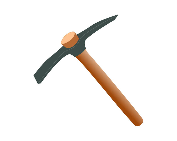 Crushing tool for miner. Pickaxe on one side in the shape of a hoe and on the other with a sharp beak with wooden handle - Vettoriali, immagini