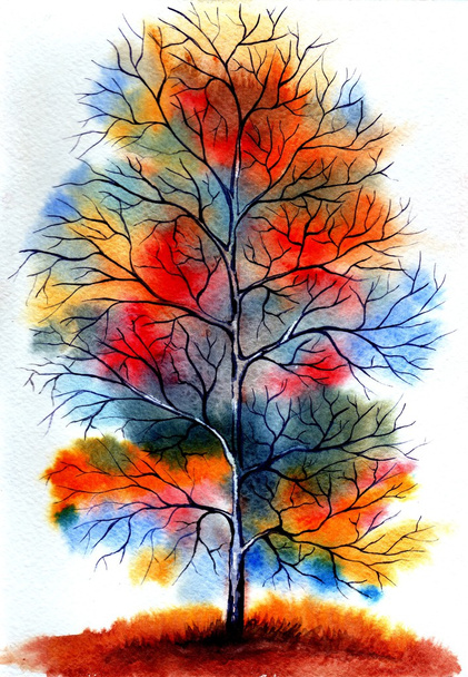 Autumn landscape watercolors. - Fotoğraf, Görsel