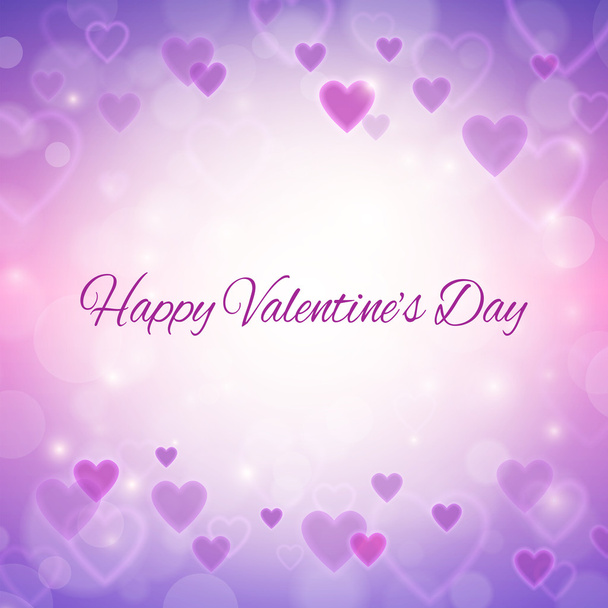 Happy Valentines day greeting card with hearts and lights  - Vetor, Imagem