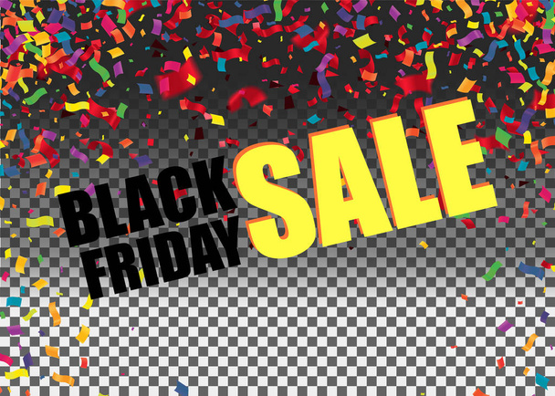 Black friday sale banner layout  posters or flyers design with balloons and confetti. Vector illustration. Place for text. - Vector, Image