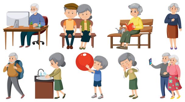 Collection of elderly people icons illustration - Vector, Image