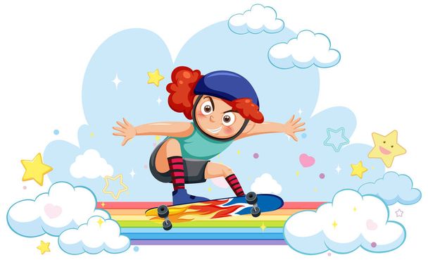 Happy kids on rainbow illustration - Vector, Image