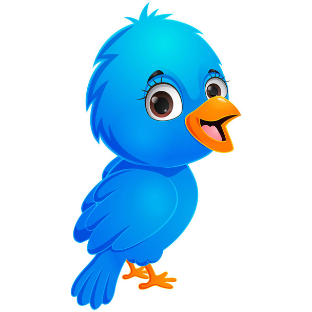 Illustration vectorielle d'oiseau bleu mignon dessin animé sur fond blanc - Vecteur, image