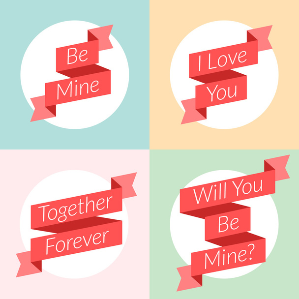 St. Valentine's Day card design. Vector illustration in flat design style. Ribbons with text - Vektor, obrázek