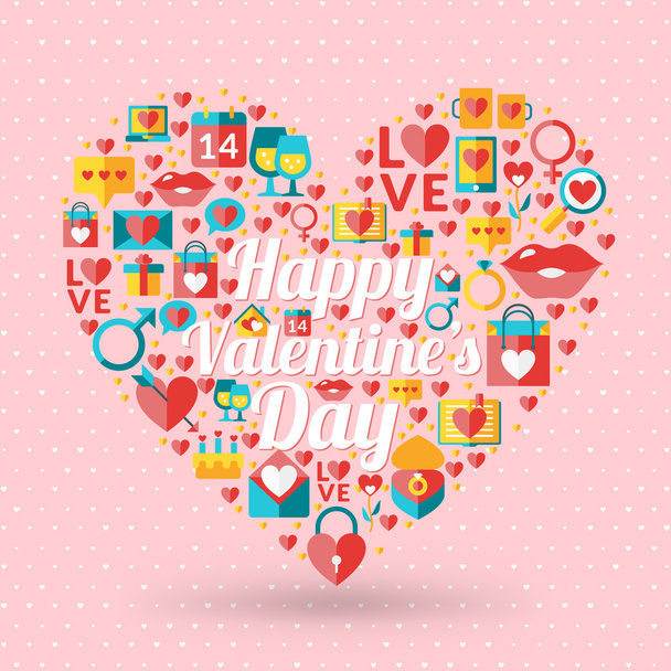 St. Valentine's Day card design. Heart made of love icons - Вектор,изображение
