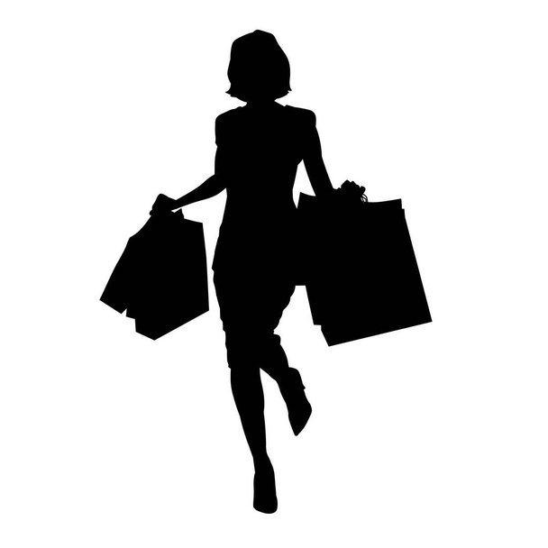 beautiful slim woman carrying shopping bag vector silhouette - Vektor, kép