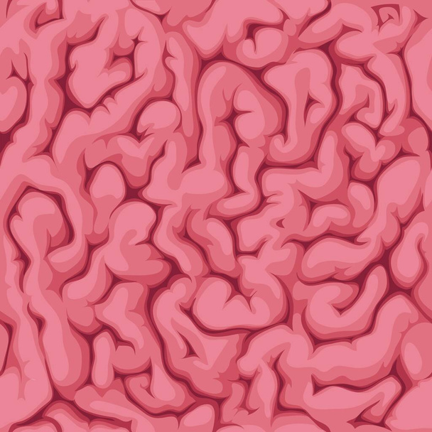 Nahtlose Muster im menschlichen Gehirn. Pinkfarbener Vektorhintergrund mit Schädelrinde, Windungen und Falten. Medizinische und wissenschaftliche anatomische Tapete für das neuronale System. Medizin und Gehirnstruktur - Vektor, Bild
