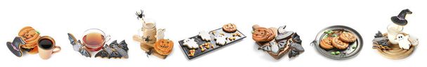 Ensemble de délicieux biscuits d'Halloween isolés sur blanc - Photo, image