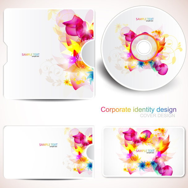 Cover design template of disk and business card. Floral Design - Διάνυσμα, εικόνα