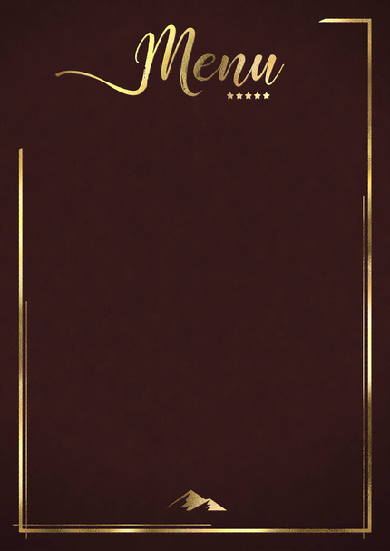 Bordeaux Luxury Restaurant Menu Background Suede with Embossed Gold Lines and Mountain Emblem Deluxe - Foto, Imagen