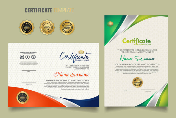 Modelo de certificado moderno com bela combinação de cor em fundo de forma ondulante, diploma. Ilustração vetorial. - Vetor, Imagem