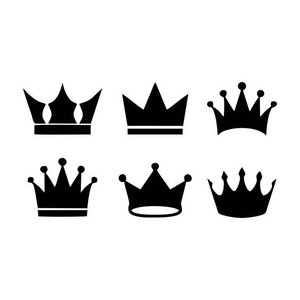Krone Ikone Silhouette Sammlung. Es gibt 6 schwarze Kronensymbole, die bearbeitet werden können. - Vektor, Bild
