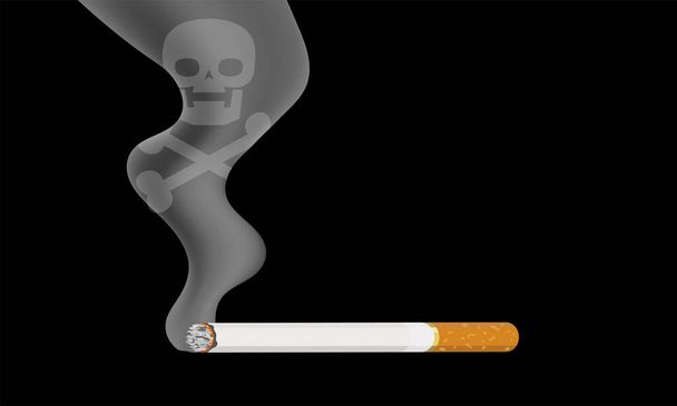 Zigarette mit Rauch auf schwarzem Kopierraum Hintergrund - Vektor, Bild