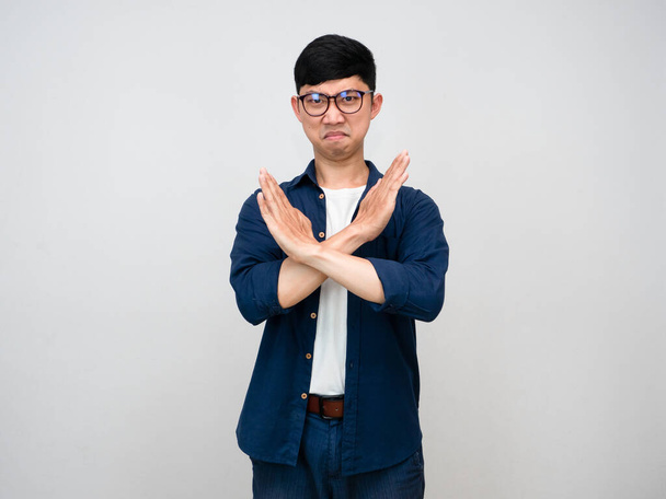 Asian businessman crossing arms to disagree concept isolated - Photo, Image