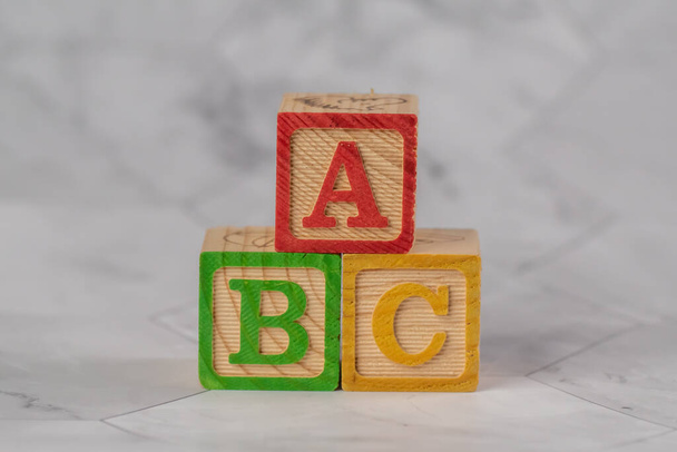 ABC alphabetic wooden block on table. Child education concept - Photo, Image