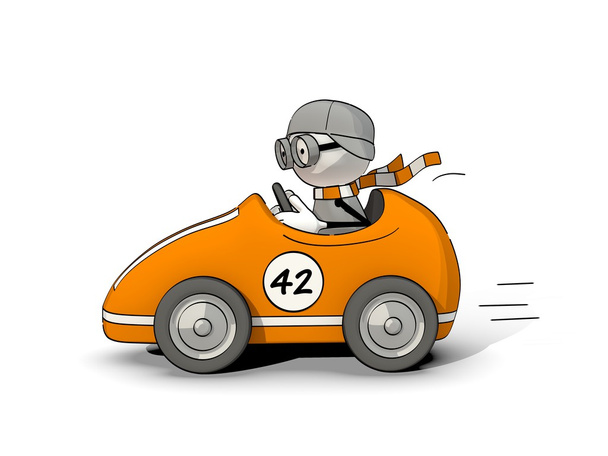 Schetsmatig mannetje rijden in een auto met oranje racing - Foto, afbeelding