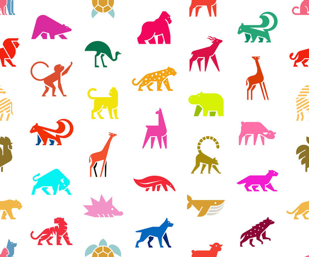 Seamless pattern with Animals logos. Animal logo set. Isolated on White background - Vector, Image