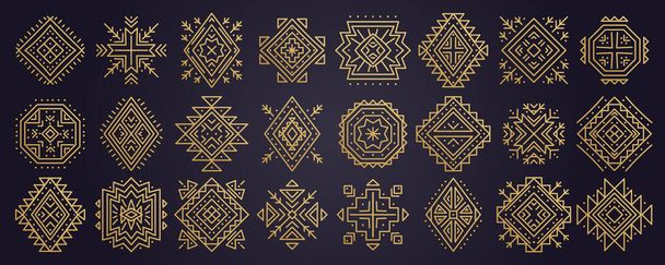 Elementos geométricos abstractos aztecas. Conjunto de ornamentos étnicos. Diseño tribal, símbolos geométricos para tatuaje, tarjetas, obras decorativas para el logotipo de diseño, tarjetas, fondos. Motivos navajos - Vector, Imagen