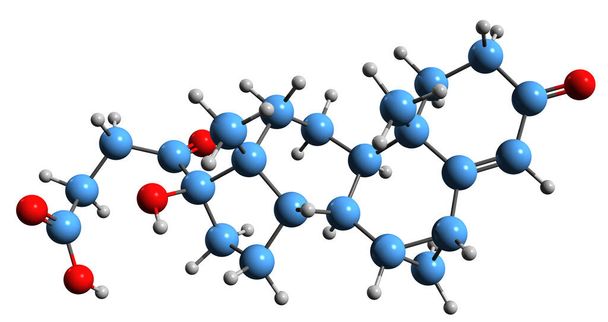  3D画像:プロレノイン酸骨格式-白い背景に分離されたアクリル酸の分子化学構造 - 写真・画像