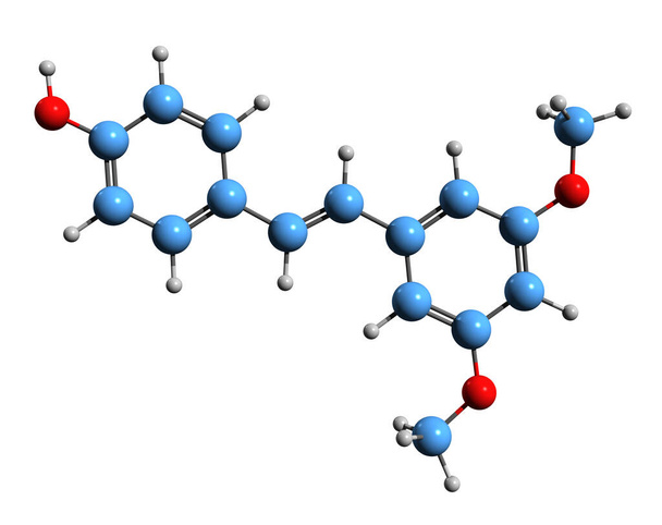  3D kuva Pterostilbene luuston kaava - resveratrolin molekyylitason kemiallinen rakenne eristetty valkoisella pohjalla - Valokuva, kuva