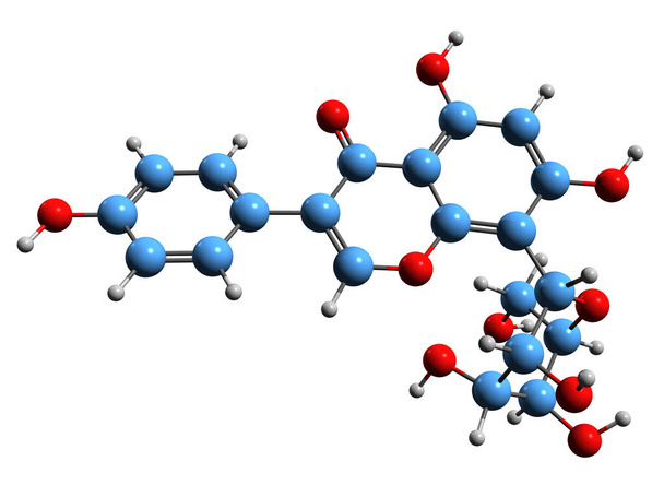  Imagem 3D da fórmula esquelética de Puerarin - estrutura química molecular da isoflavona de Pueraria isolada sobre fundo branco - Foto, Imagem