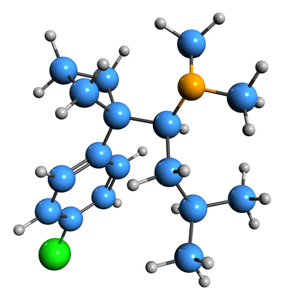 Obraz 3D formuły szkieletowej Sibutramine - molekularna struktura chemiczna środka tłumiącego apetyt izolowanego na białym tle - Zdjęcie, obraz