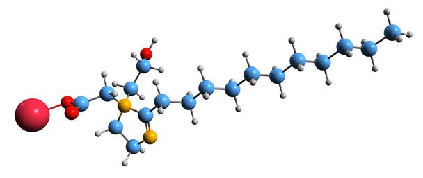 3D画像:ラウロアンフォアセテート酸ナトリウム骨格式-白い背景に分離されたジテルイオン界面活性剤の分子化学構造 - 写真・画像