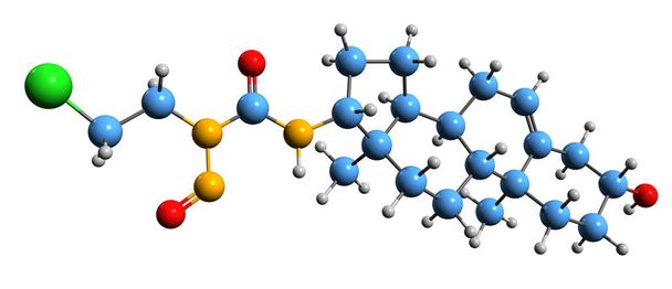  Obraz 3D formuły szkieletowej Sturamustyny - molekularna struktura chemiczna dehydroepiandrosteronu izolowanego na białym tle - Zdjęcie, obraz
