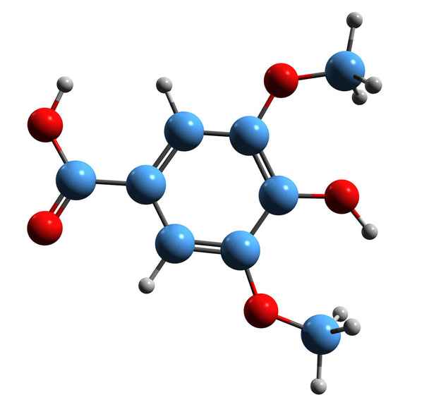  3D image of Syringic acid skeletal formula - molecular chemical structure of plant metabolite isolated on white background - Photo, Image