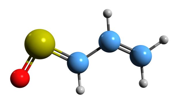 Imagen 3D de la fórmula esquelética syn-Propanethial-S-oxide - estructura química molecular del agente lacrimatorio - compuesto organosulfuro aislado sobre fondo blanco - Foto, Imagen