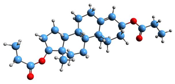 3D εικόνα της τεστοστερόνης διπροπιονικός σκελετικός τύπος - μοριακή χημική δομή του συνθετικού αναβολικού-ανδρογόνου στεροειδούς απομονώνονται σε λευκό φόντο - Φωτογραφία, εικόνα