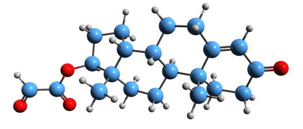  3D-Bild der Testosteronformate Skelettformel - molekulare chemische Struktur von Testosteroncarboxylat isoliert auf weißem Hintergrund - Foto, Bild