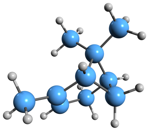 3D-Aufnahme der Alpha-Pinene-Skelettformel - molekulare chemische Struktur der ätherischen Ölverbindung Rosmarin isoliert auf weißem Hintergrund - Foto, Bild