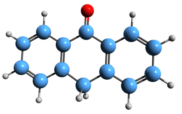  3D εικόνα του σκελετικού τύπου Anthrone - μοριακή χημική δομή του Carbotron απομονωμένη σε λευκό φόντο - Φωτογραφία, εικόνα
