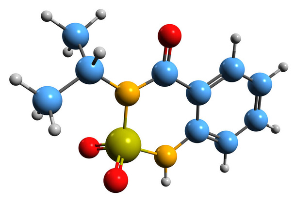  3D-beeld van Bentazon skeletformule - moleculaire chemische structuur van herbicide geïsoleerd op witte achtergrond - Foto, afbeelding