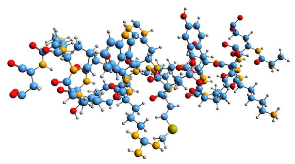 3D зображення бета-меланоцита Стимуляція гормональної скелетної формули - молекулярна хімічна структура ендогенного пептидного гормону, ізольованого на білому тлі. - Фото, зображення