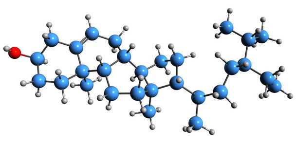  3D obraz receptury szkieletowej beta-Sitosterolu - molekularna struktura chemiczna fitosterolu izolowanego na białym tle - Zdjęcie, obraz