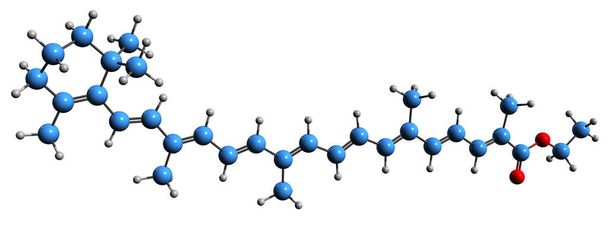  Imagen 3D del éster etílico de la fórmula esquelética de ácido beta-apo-8-carotenico - estructura química molecular de Food orange 7 aislado sobre fondo blanco - Foto, Imagen