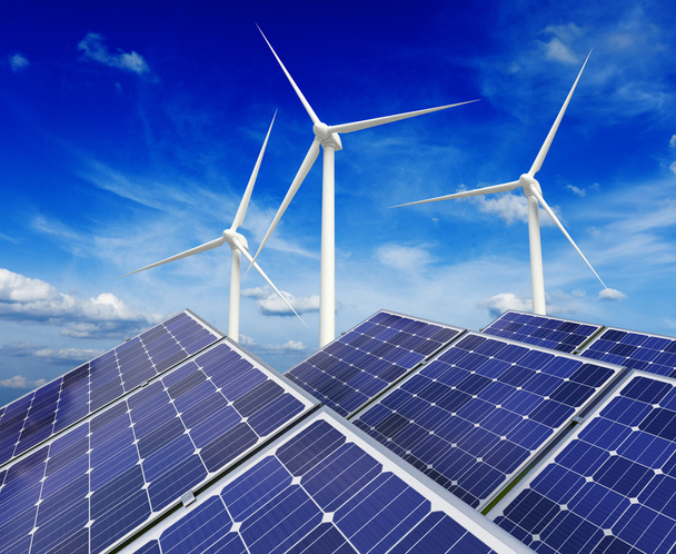 Solar battery panels and wind generators - Photo, Image