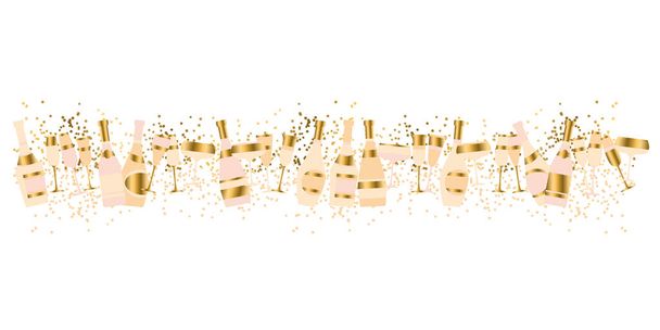 Golden champagne banner. Vector celebration header with sparkling wine for new year, christmas, wedding, celebration, party, birthday. - Vector, Image