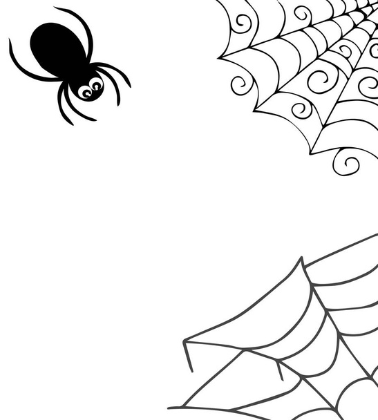 Background of web and spider, outline handmade. Halloween. For decor, postcards, invitations, stylized decor. - Vector, Image