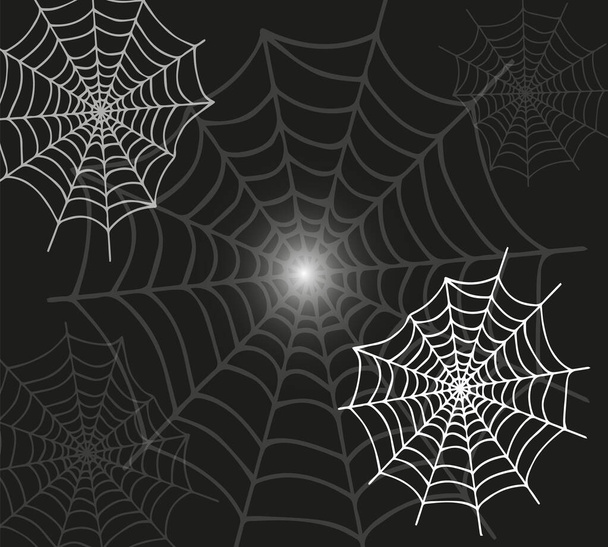 Background of web and spider, outline handmade. Halloween. For decor, postcards, invitations, stylized decor. - Vector, imagen