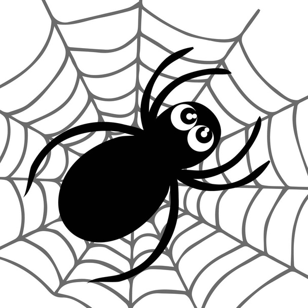Background of web and spider, outline handmade. Halloween. For decor, postcards, invitations, stylized decor. - Vector, Image