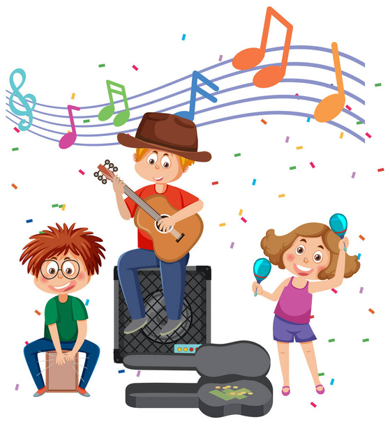 Children playing musical instrument illustration - Vector, Image