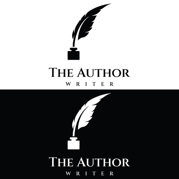 Creative design of pen logo with hipster quill for author or author, signature. - Vector, Image