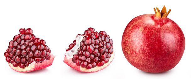 Pomegranate isolated on white background. Clipping path pomegranate. Pomegranate macro studio photo - Foto, Imagem
