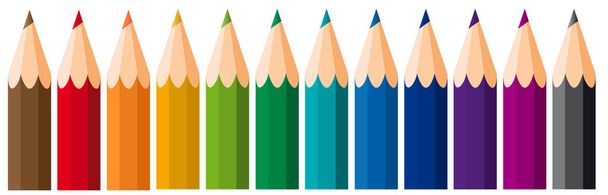 Set crayons de couleur. Rangée en bois sur fond blanc. Crayons, bannière vectorielle - Vecteur, image