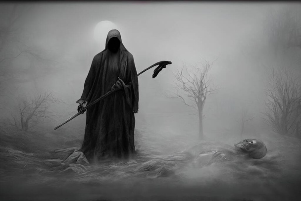 uma ilustração do ceifador sombrio na névoa - Foto, Imagem