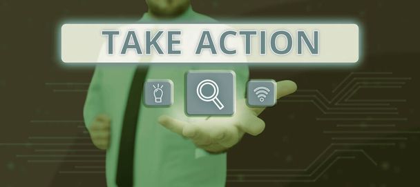Texto pie de foto que presenta Take Action, Concepto de negocio acto positivo de tomar una decisión para resolver el problema - Foto, Imagen